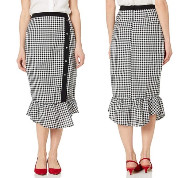 NWT BCBGeneration Gingham Checkered Pencil MIDI Skirt Ruffle Black White Size 2 - Picture 2 of 10